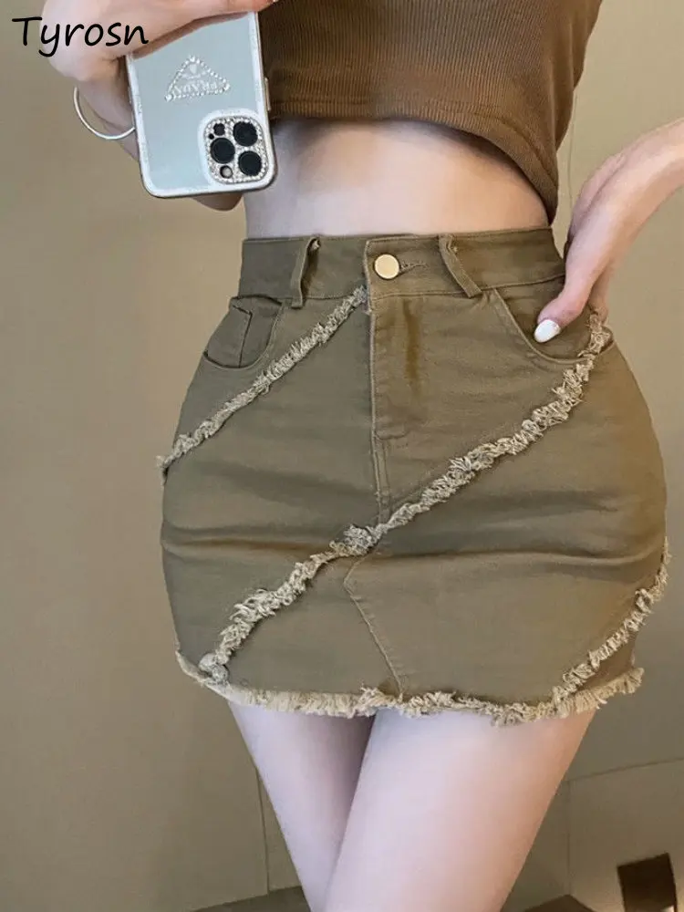 

Denim Skirts Women Retro Tassel Design All-match Mini Faldas Slim Sexy Hot Girls Stylish Korean Style Summer Leisure Streetwear