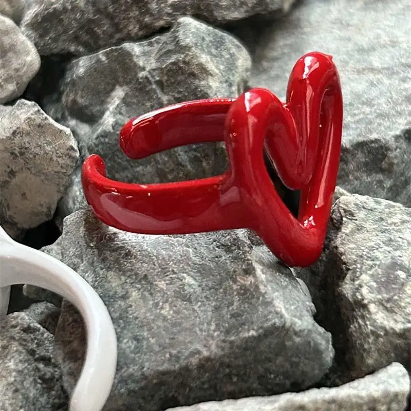 Anillo corazón esmalte rojo Punk