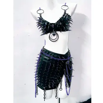Strappy Purple Spike Top and Skirt Set 1