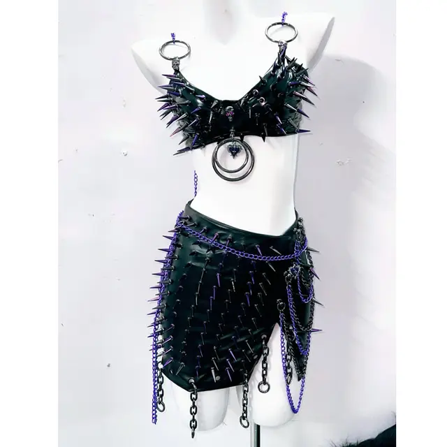 Strappy Purple Spike Top and Skirt Set 1