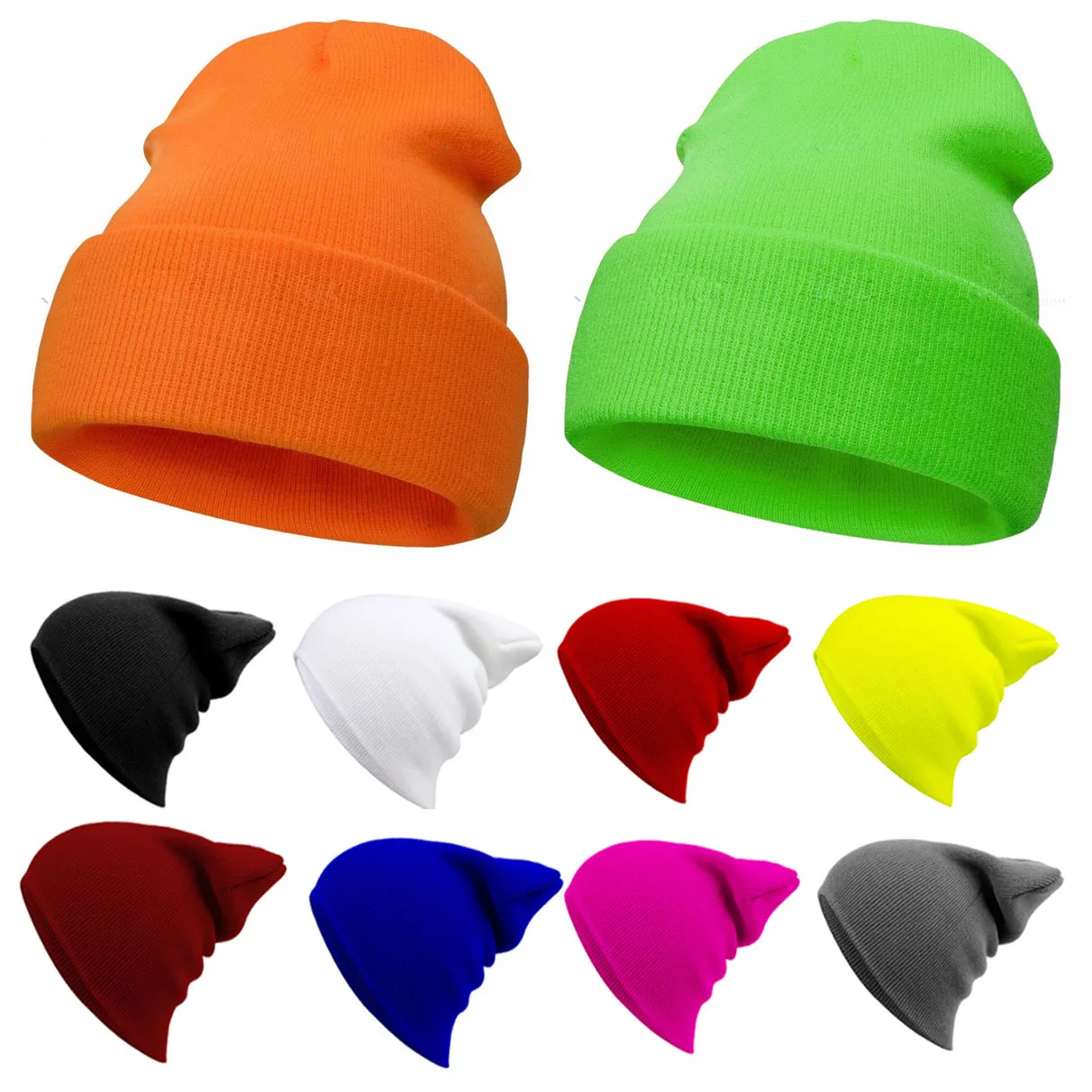 Unisex Men Women Beanie Solid Color cotton Knit Ski Beanie Skull Hat Khaki 