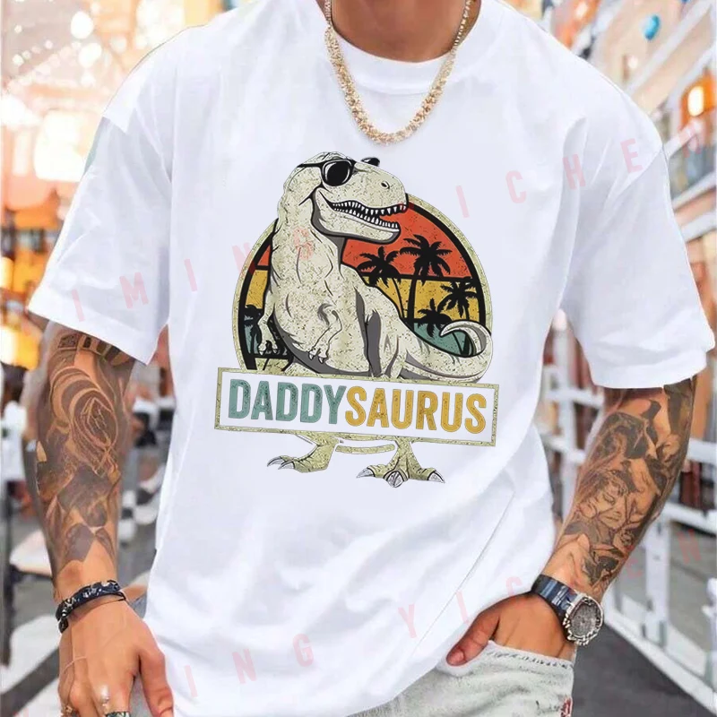 Daddysaurus T Rex 공룡 Daddy Saurus 패밀리 매칭 티셔츠 모토 라이더 여름 남성 패션 캐주얼 O 넥 탑 티 2026