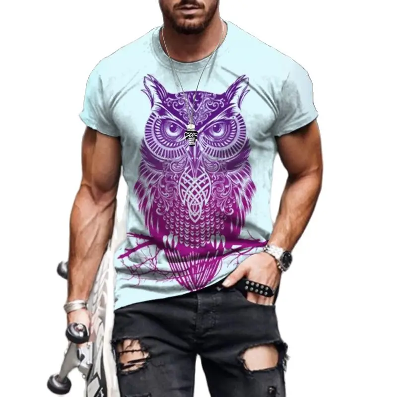 

Men's Summer 3D Printed Animal Owl T -shirt, Personality Fashion Casual Clothing Tees Short Sleeves Tops.
