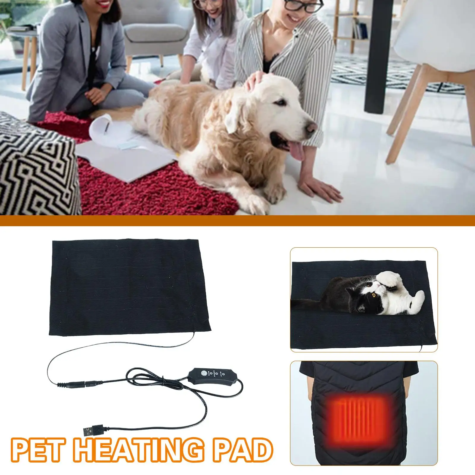 USB 3 Level Electric Heating Pad Pet Dog Cat Bed Warmer 5V Winter Pad Office Mat Warm Heater Chair Carpet Home 2A Electric K4P4