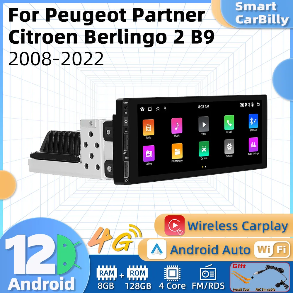 Per Citroen Berlingo 2 B9 Peugeot Partner 2008-2022 1 Din Android Car Multimedia 1 Din Radio Stereo Head Unit Carplay Autoradio