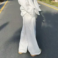 Casual Oversized White Solid Wide Leg Pants Fashion Women Elastic High Waist Pocket Baggy Sweatpant Office Lady Commute Trousers - Image 3