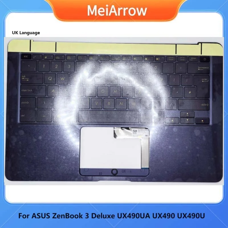 

MEIARROW New/org For ASUS ZenBook 3 Deluxe UX490 UX490UA palmrest UK keyboard upper cover Backlit, Blue