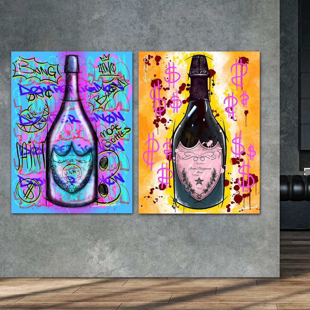 

Graffiti Champagne Street Art Canvas Posters Print Luxury More Bottles Boom Painting Decorative Wall Art Picture Room Home Decor