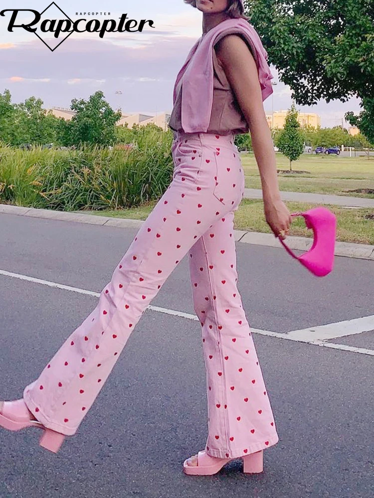 Rapcopter Y2k Pink Pants Heart Printed 