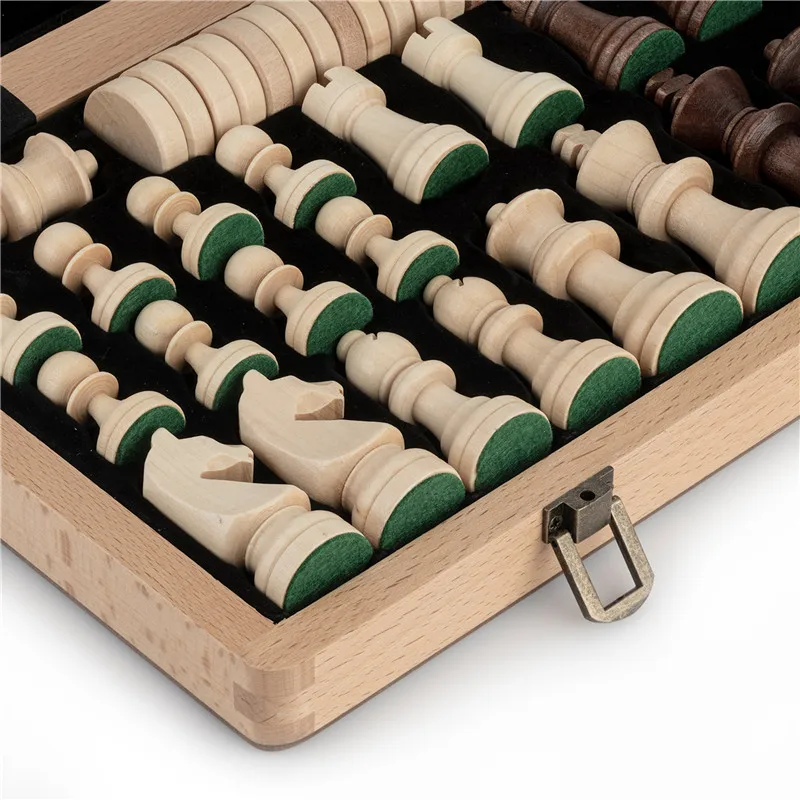 2 in 1 Wooden Chess and Checkers Set Luxury Chess Game Exquisit Chessmen Foldable Wooden Chessboard Family Board Game