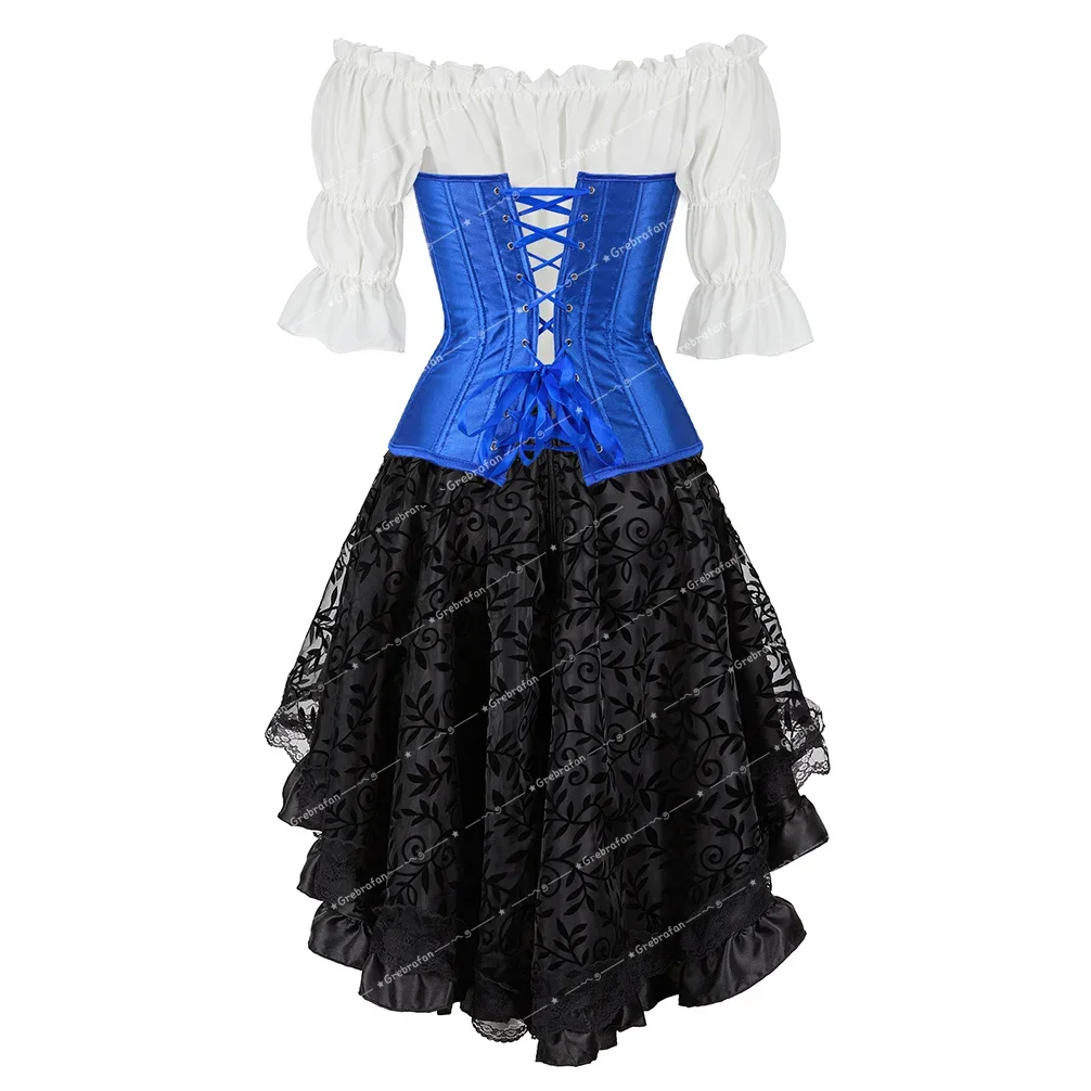 Women's Evening Corset Lace Up Bustiers Skirt Pirate Blouse Set Plus Size Dance Party Corsage Carnival Corset Costumes