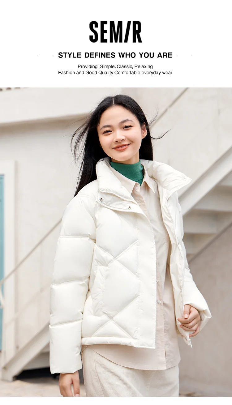 Cotton Clothing Women Loose Stand Collar Simple Casual Temperament Winter Gentle Waterproof Rhombus Versatile Thick Coat