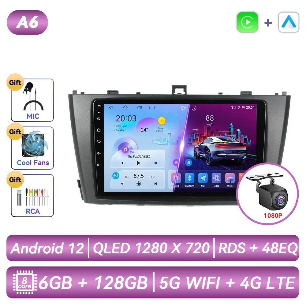 Autoradio Stereo Touchscreen QLED Android da 9 Pollici per Toyota Avensis T27 2008-2015 con Carplay Wireless, Navigazione GPS Android Auto con Bluetooth, WiFi, 4G, USB, Mirror Link, FM, RDS