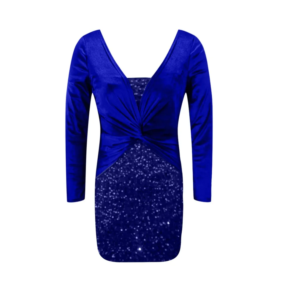 Elegant Long Sleeve Sequin Party Wrap Dress