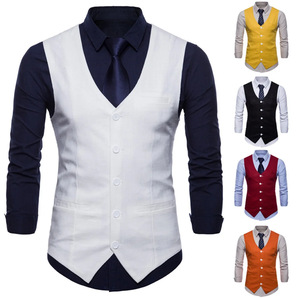 2022 new spring and autumn foreign trade British men's solid color single breasted vest multicolor casual Korean vest coat suit for men