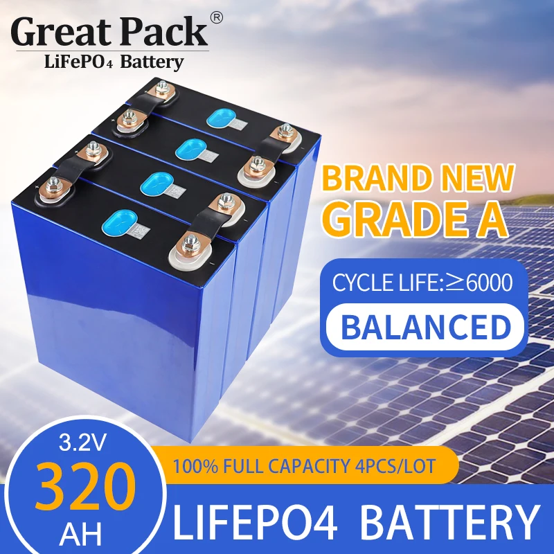 

100% Full Capacity 3.2V 320Ah Deep Cycle Battery Cell LiFePO4 Rechargeable New Grade A Lithium Iron Phosphate with Busbar
