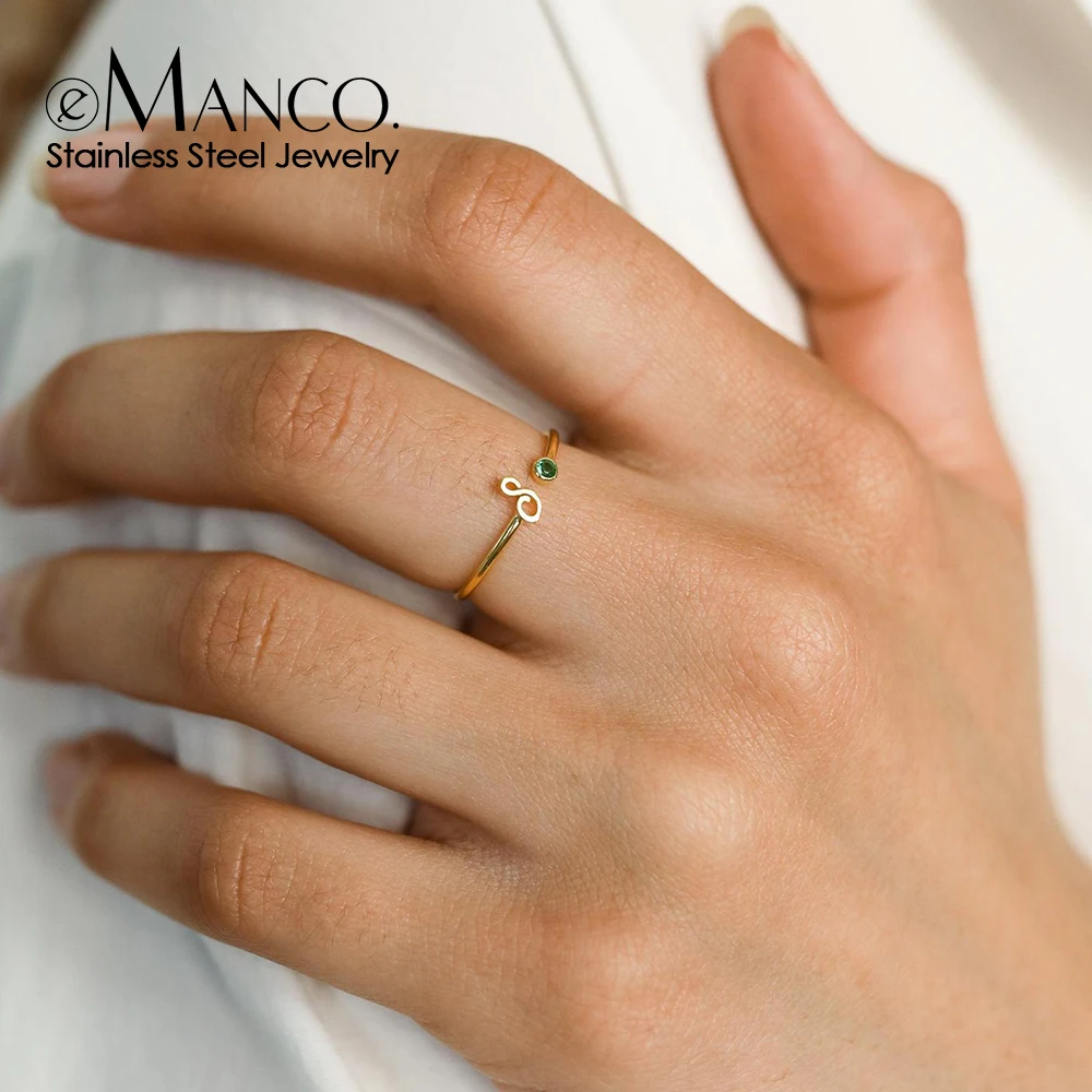 

eManco Birthstone Initial Custom Ring Open End Ring Stainless Steel Name Custom Jewelry Women's Jewelry