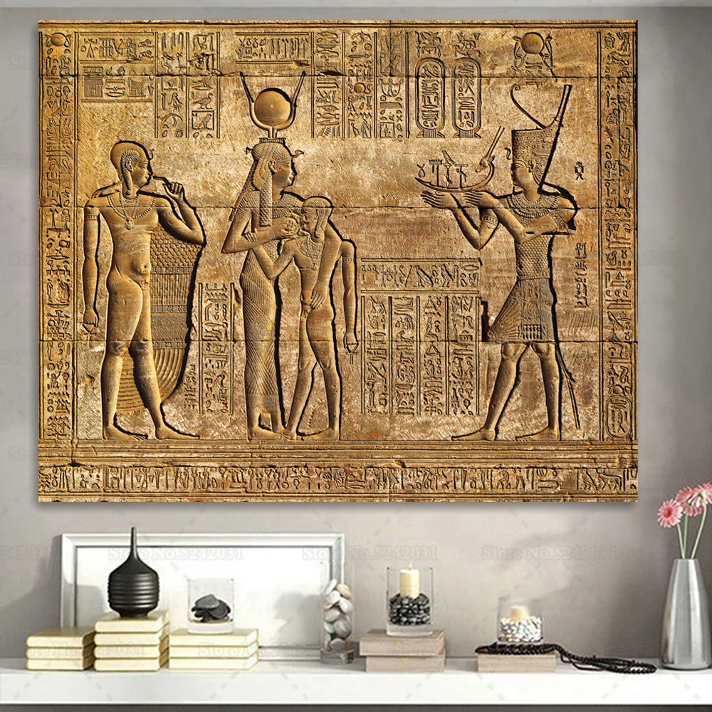 Ancient Egypt Wall Murals Canvas Painting Egyptian Hieroglyphs Fresco ...