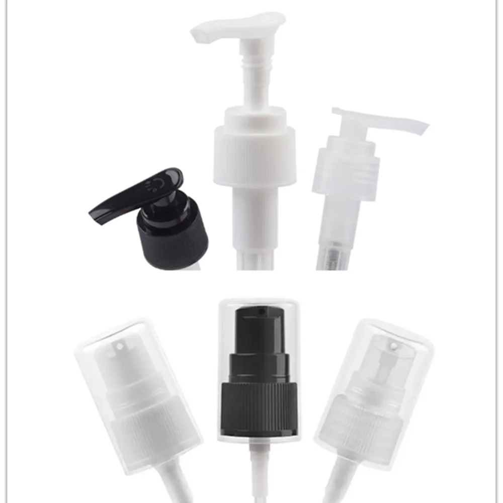 18-410 20/410 24/410 28/410 black white transparent ribbed skirt down-lock saddle head dispensing treatment pump with hood