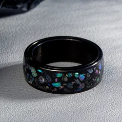 Dual - Tone Black and Blue Abalone Shell Men's Trendy Ring - Handmade Punk Hip Hop Jewelry - 8