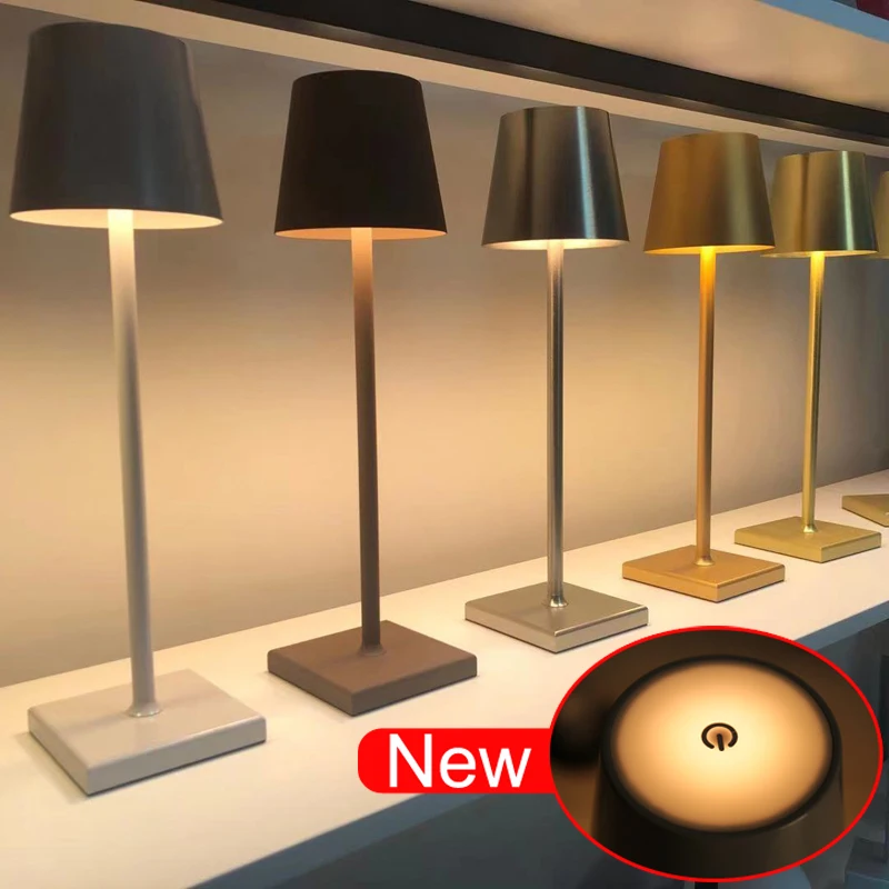 ModernAluminumLEDDimmableRestaurantWirelessTableLampwithUSB