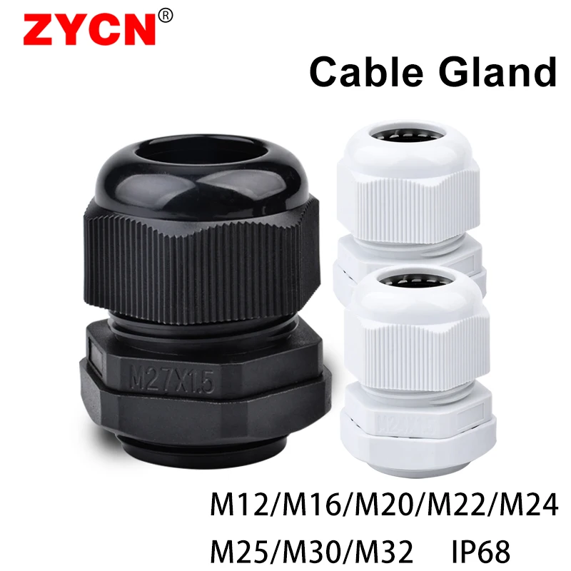 Cable Gland 10Pcs Cable Gland M Series Entry Waterproof IP68 M12/16/18/20/22/25x1.5 3-6.5mm Nylon Plastic Connector Sleeve Joints