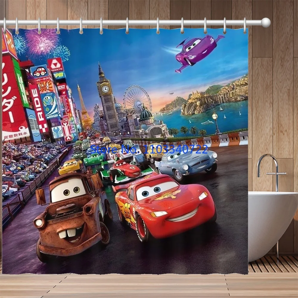 Anime Red Lightning McQueen Cars Shower Curtain 1pcs Cartoon Bath Screen Curtains with Hooks for Bathroom Decor Waterproof 5