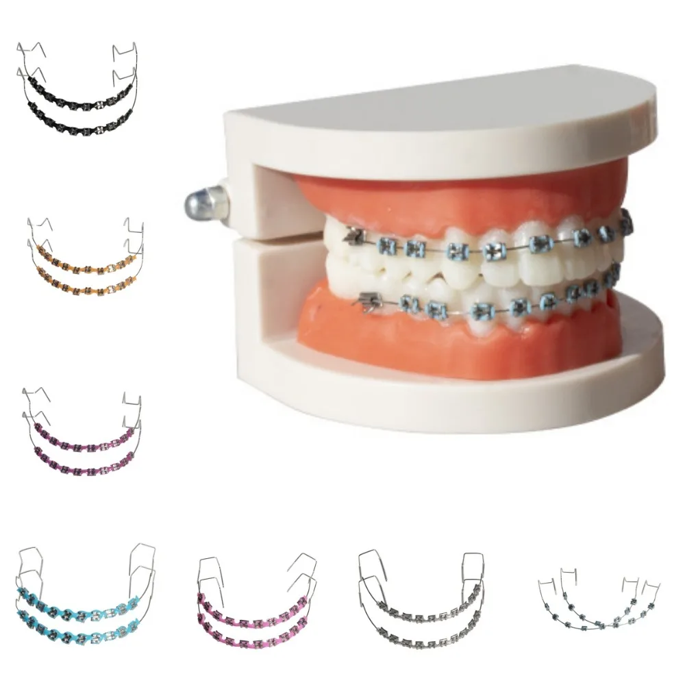 1 Pair Colorful Temporary Tooth Decoration Dental Decorations with Metal Wires Orthodontic Ligature Ties Braces Fake Brackets