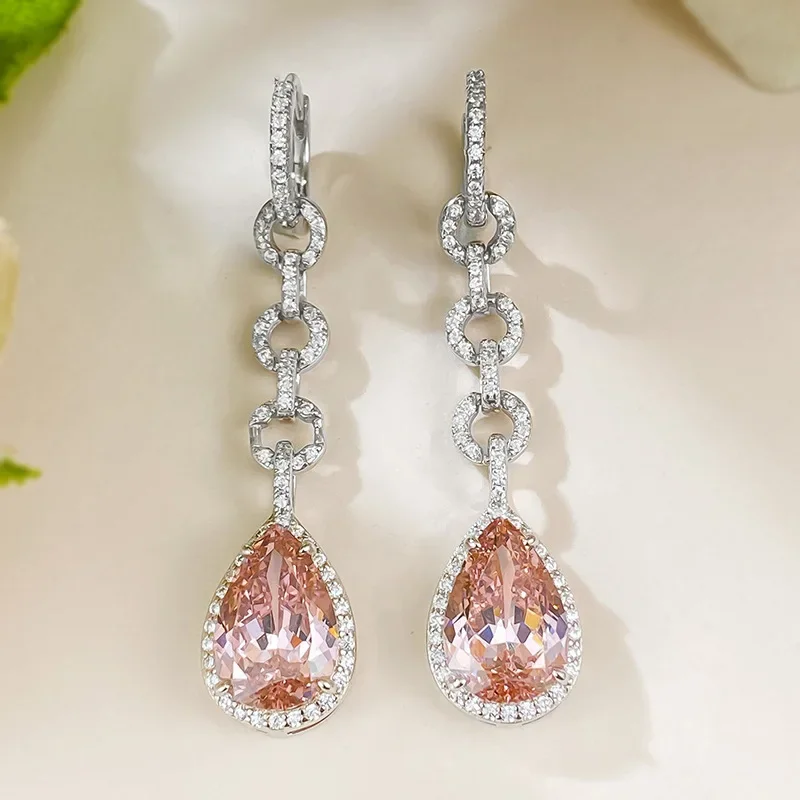 

2023 New S925 Silver 8 * 12 Pear shaped Morgan Powder Diamond Earrings Earrings, Simple and Magnificent Style