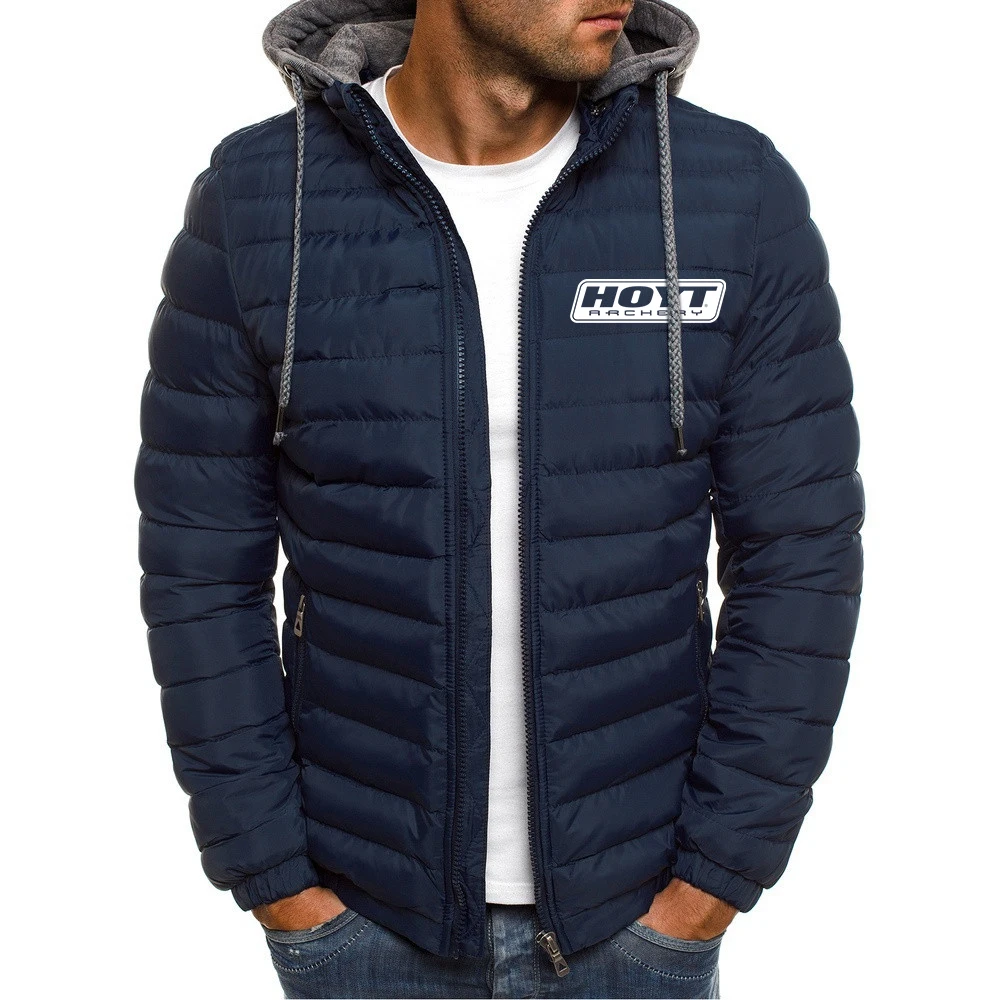 New men's Huo Yite archery winter cotton-padded jacket hooded thickened seven-color cotton-padded jacket solid color hooded long