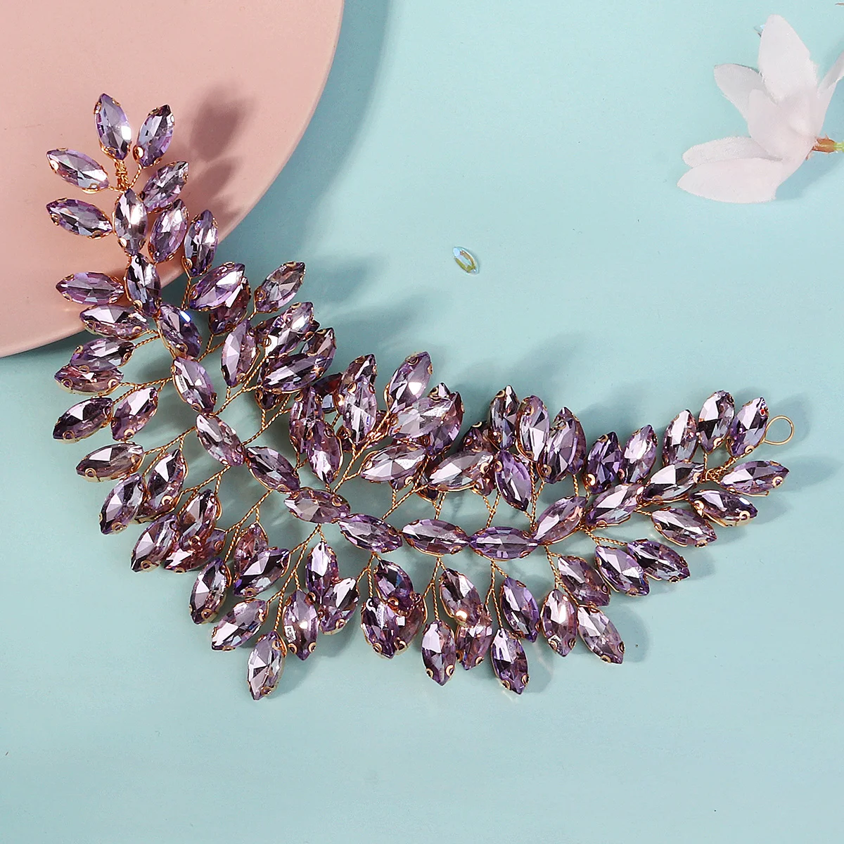 Romantic Lavender Purple Hairband Sweet Goddess Style Luxury Crystal Wedding Hair Accessories Headband Hair Jewelry Bridal