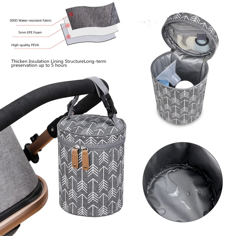 

New Round Bucket Milk Bottle Bag Tote Bag Portable Baby Food Bag Insulated Baby Bottle Bag Feeding Warm Bags Lunch Food Bag