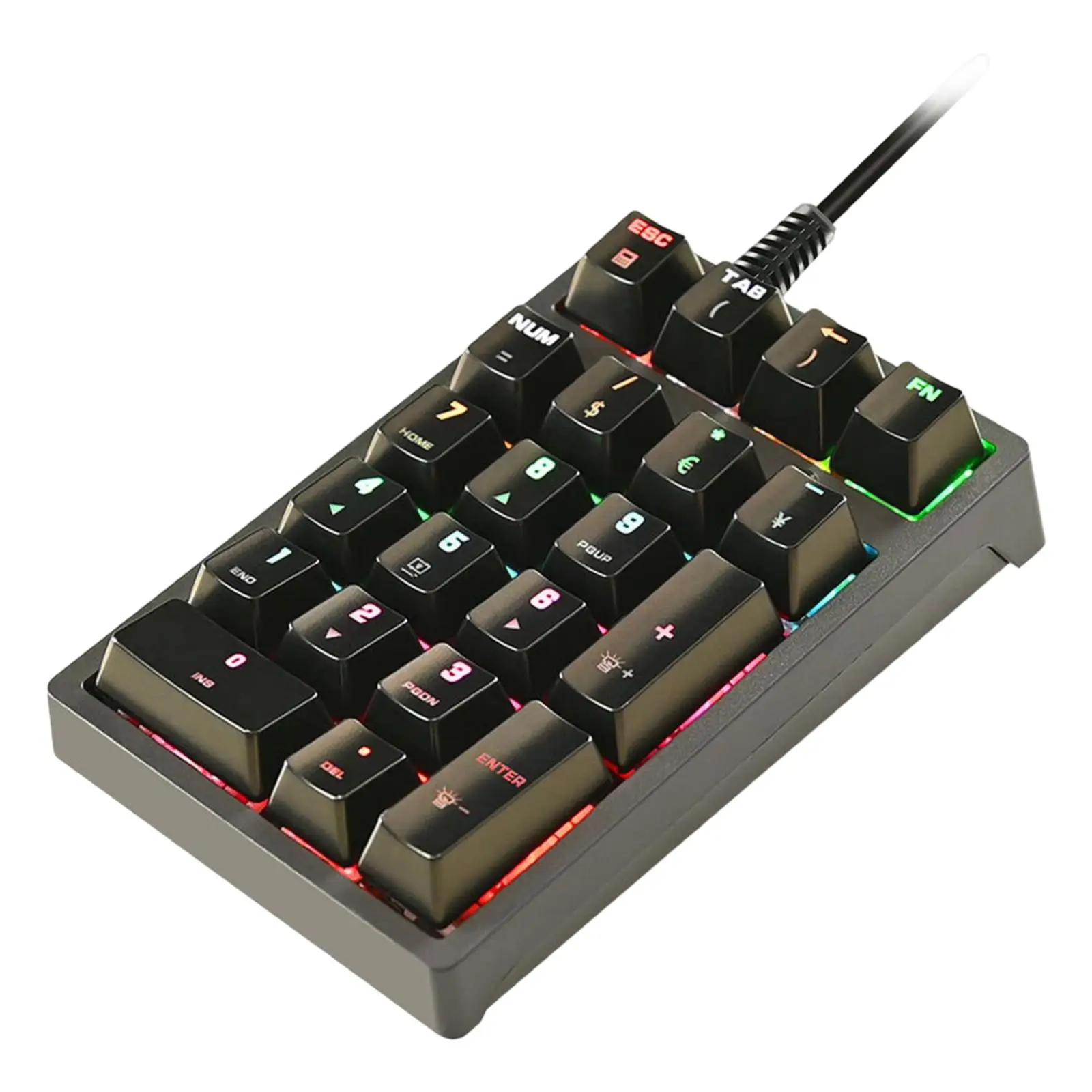 휴대용 기계식 숫자 키패드, K21, RGB 백라이트, USB 디자이너, 게이머 캐셔 데스크, 21 키