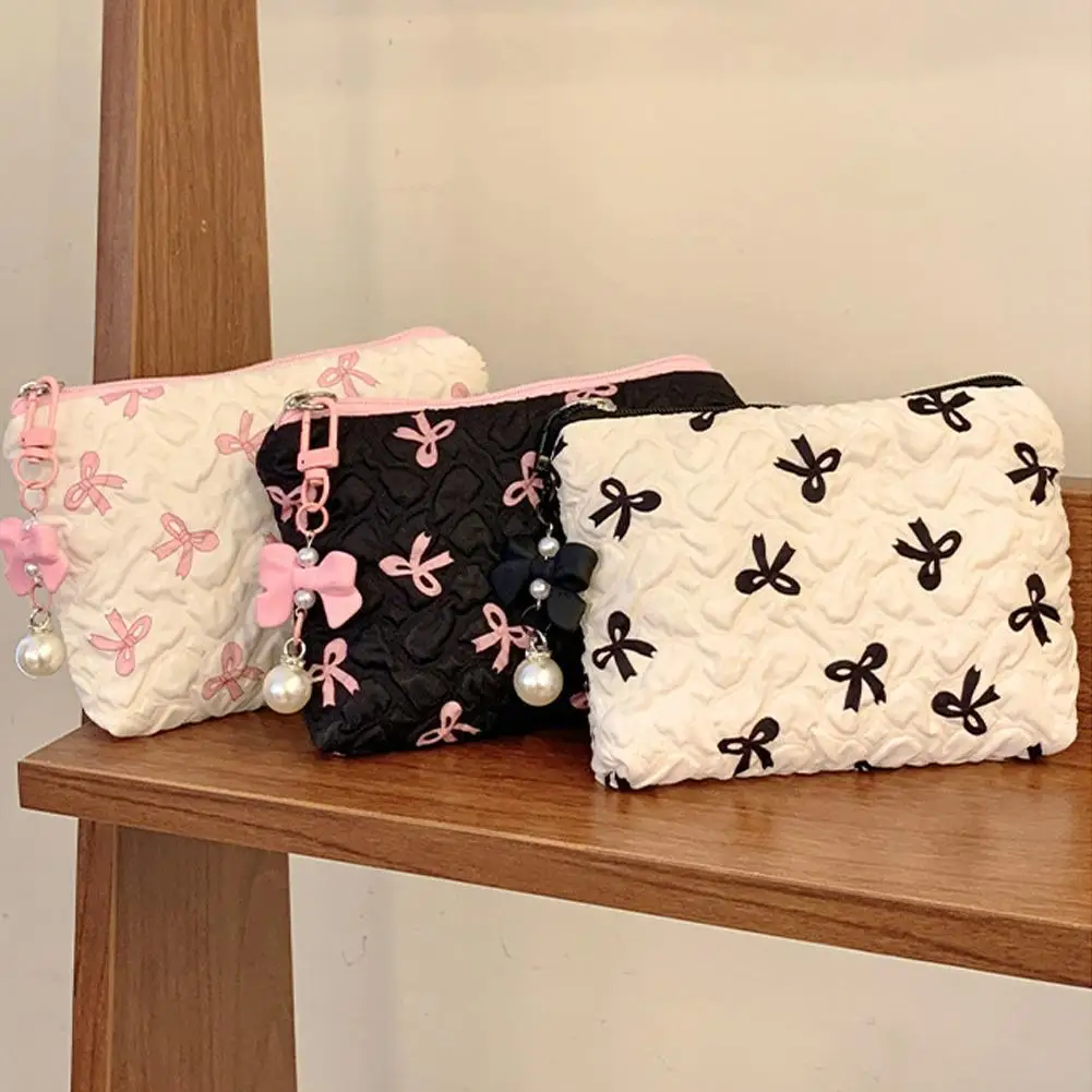 Handheld Bow Canvas Large Capacity Lipstick Storage Bags Commuter Shopping Travel Toiletry Bags Women's Convenient Portable Bag 2