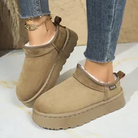 Snow Boots for Women 2025 Winter New Cashmere Warm Thick Soles Without Heel-covered Hair Half Slipper Cotton Shoes for Women - Image 2
