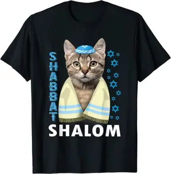 Funny Cute Jewish Cat Shabbat Shalom Wearing A Kippah Shirt Women Clothing Fashion Summer Streetwear Graphic Tshirts Personality 1