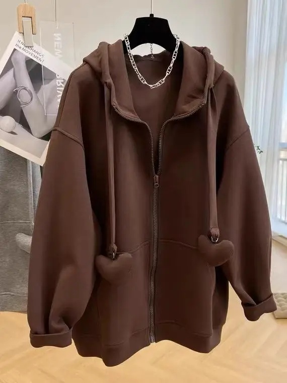 2-300 Pounds Plus Size Premium Hooded Sweatshirt for Women's Spring and Autumn Loose Cardigan Oversized Winter Fleece Jacket 5