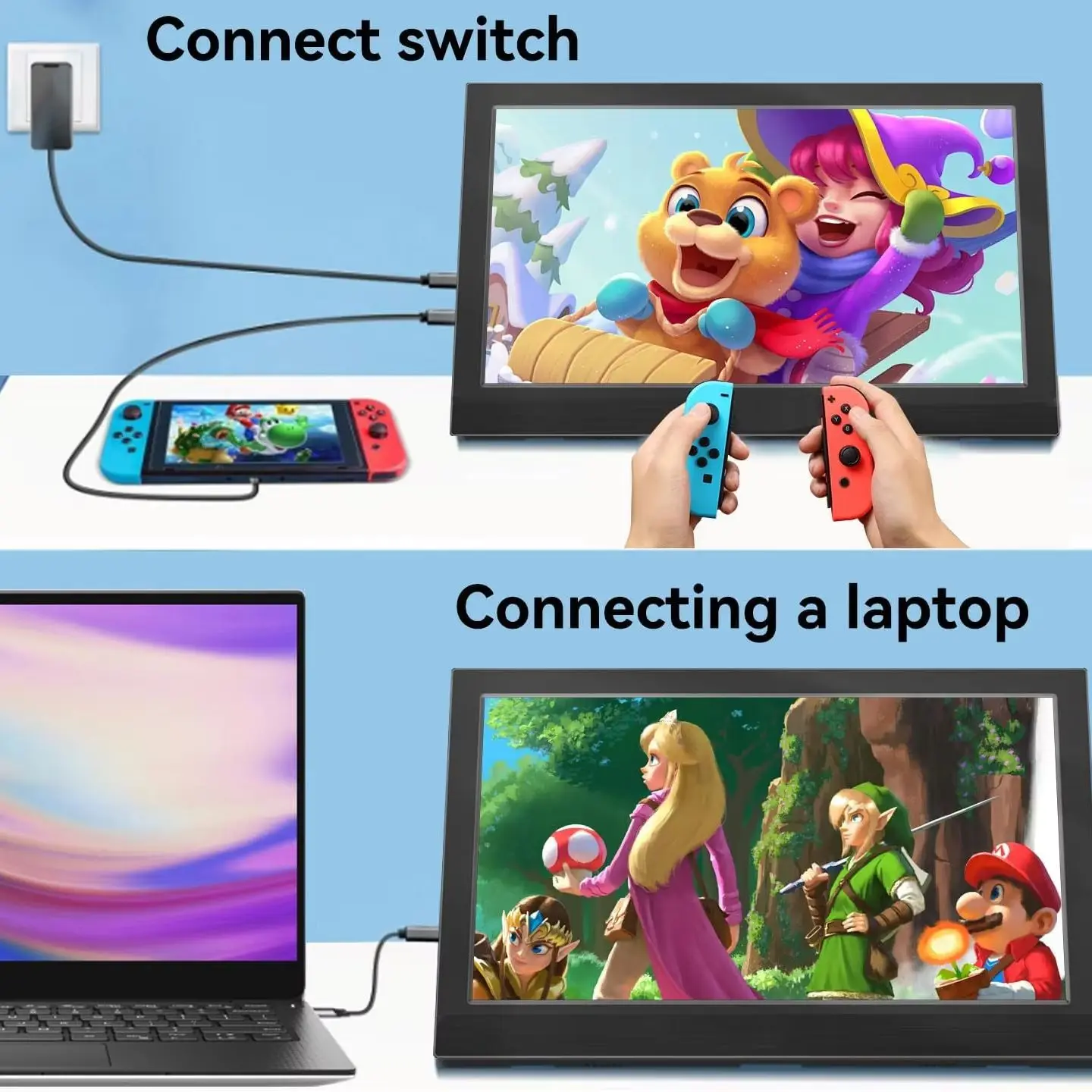 AHXJKA 11.6인치 휴대용 모니터 1366*768P IPS 타입-C 미니 HDMI 지원, 휴대폰, 노트북, Xbox, PS4/5, Mac, PC, PS, 스테이션 TV, 스위치 연결 가능