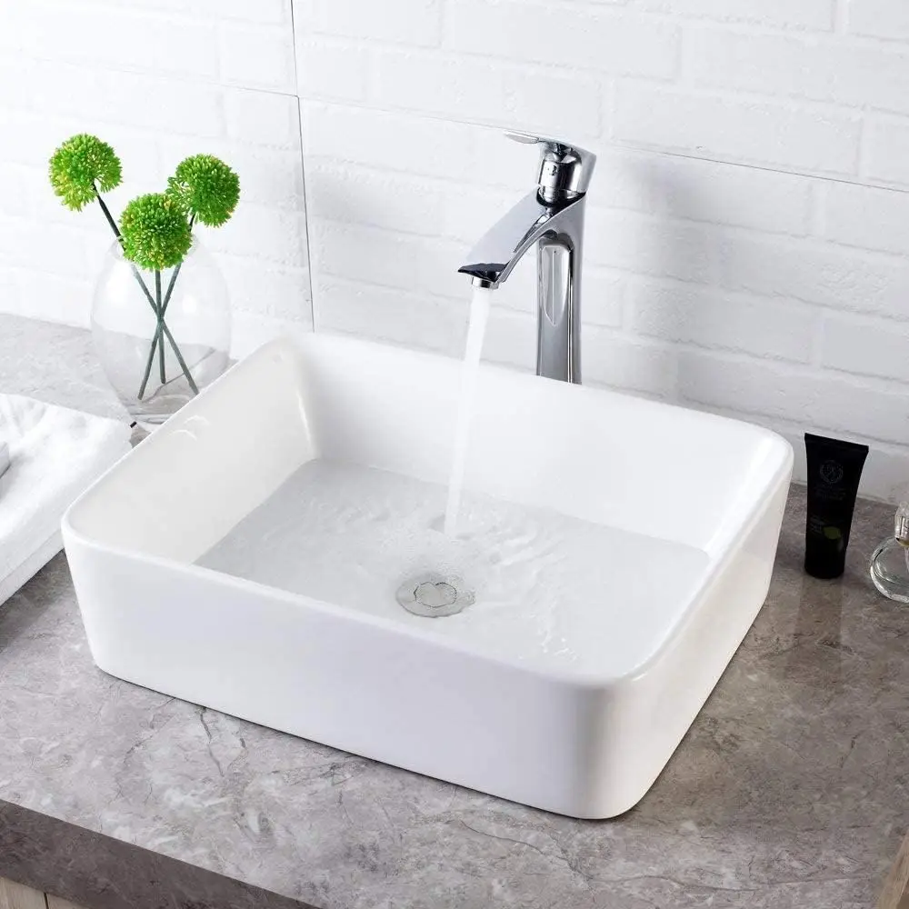 1pc 19" x 15" Countertop Rectangle Vessel Sink, Above Counter Ceramic Hand Wash Basin Vanity Sink, Bathroom Sanitary Ware Art Ba 3