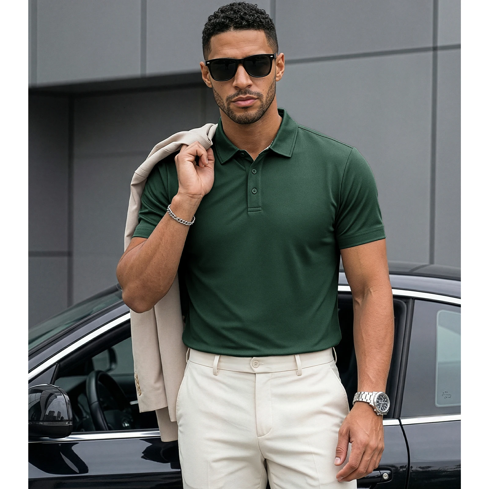 MAGCOMSEN Polo da uomo in cotone piqué a maniche corte con 3 bottoni, vestibilità classica, camicia da golf casual, leggera e traspirante - immagine 2