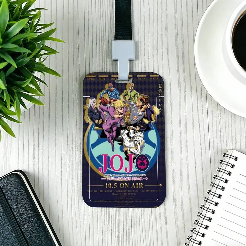 클래식 J-JoJos Bizarre Adventure 애니메이션 ID 카드 홀더 넥 스트랩 펜던트 도어 배지 홀더 끈 키체인 작업 증명서