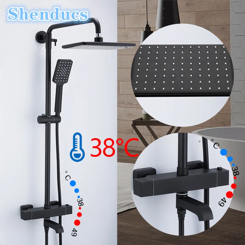 Thermostatic ห้องน้ําชุดฝักบัวรอบอ่างทองเหลืองห้องน้ําก๊อกน้ําหัวฝักบัวร้อนเย็นห้องน้ําระบบ 1