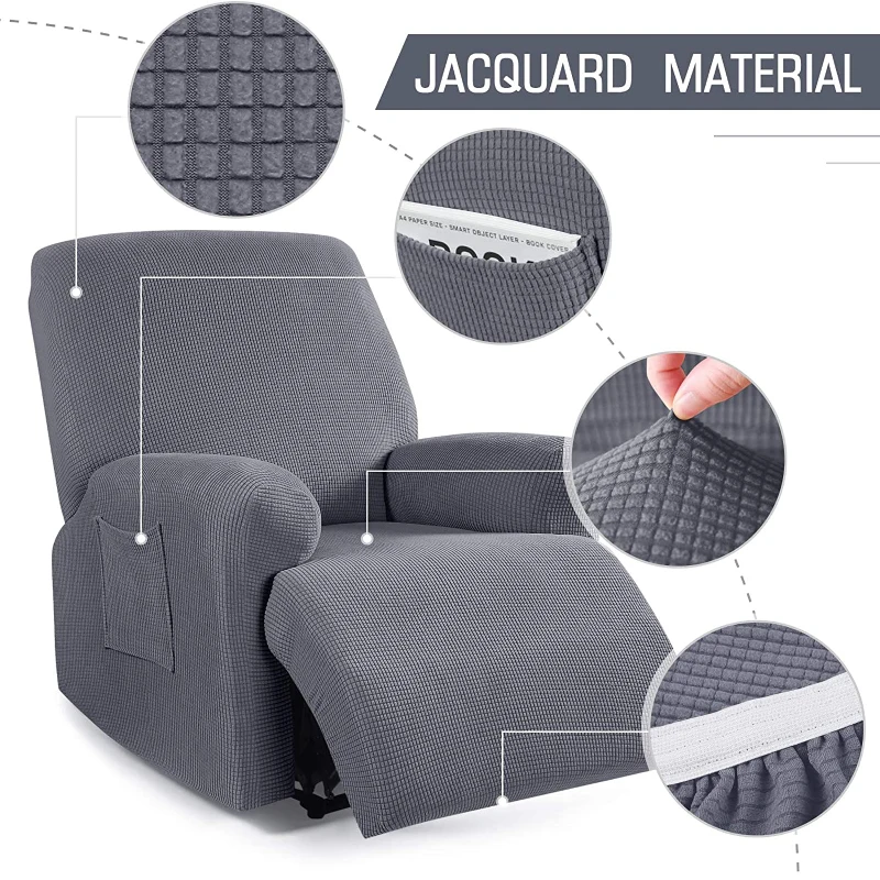 Sofa Cover 1 Seat Durable Spandex Jacquard Recliner Sofa Stretch Slipcover Couch Furniture Protector with Elastic Bottom