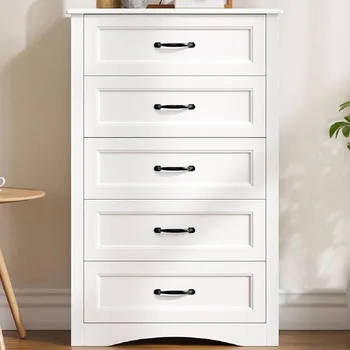 5 Drawer White Wood Dresser 1