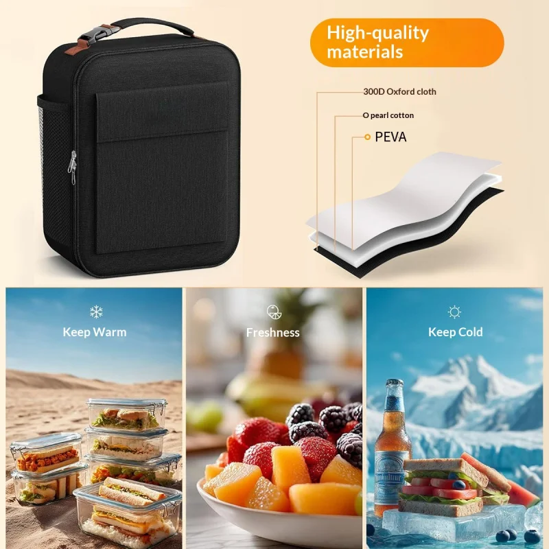 New Style Buckle Handheld Lunch Bag Thick Oxford Cloth Insulated Meal Bag for Office Workers