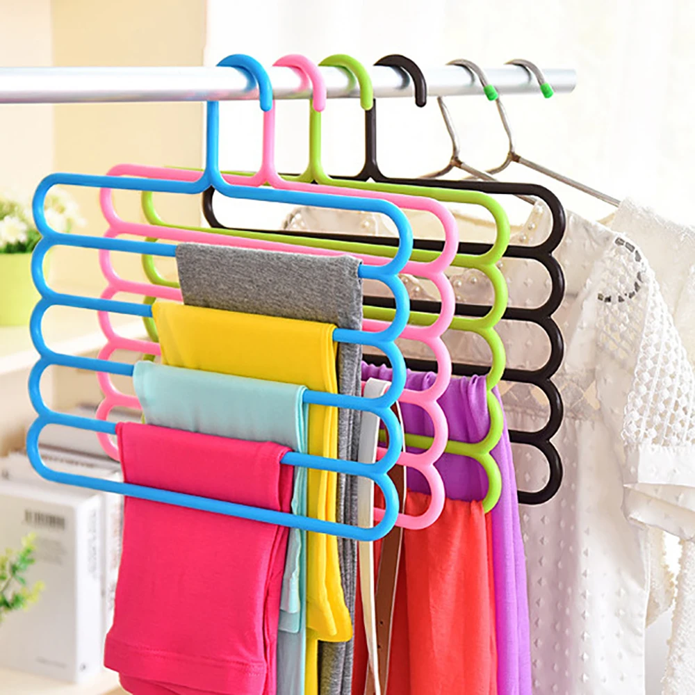 Clothes Hanger Pants Rack Clothes Rack Storage Hanger Coat Organizer Towel Holder Multi-Layers Clothes Hangers Trousers Holders Closet Storage Organizers 5 Layers Pants Towel Scarfs Racks Storage Organization