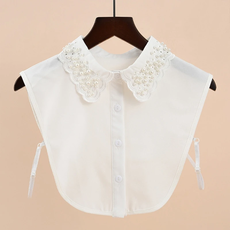 Faux Beaded Fake Collar Women White Dickey Embroidery Scalloped Half Shirt drop shipping