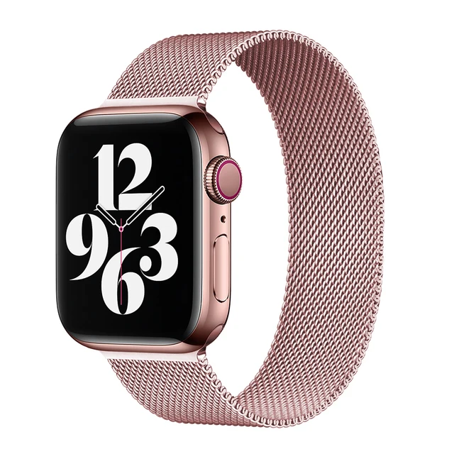 Metal Strap Milanes loop apple watch band 44mm 45mm 41mm 42mm 40mm 38mm magnetic stainless steel correa bracelet iwatch se 73456 Pink gold