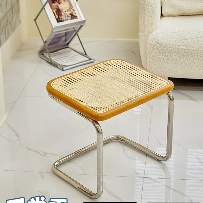 

Makeup Chair Vintage Rattan Weave Foot Stool Bow Bracket Hallway Ottoman Round Edges Changing Shoe Tools Firmly Support