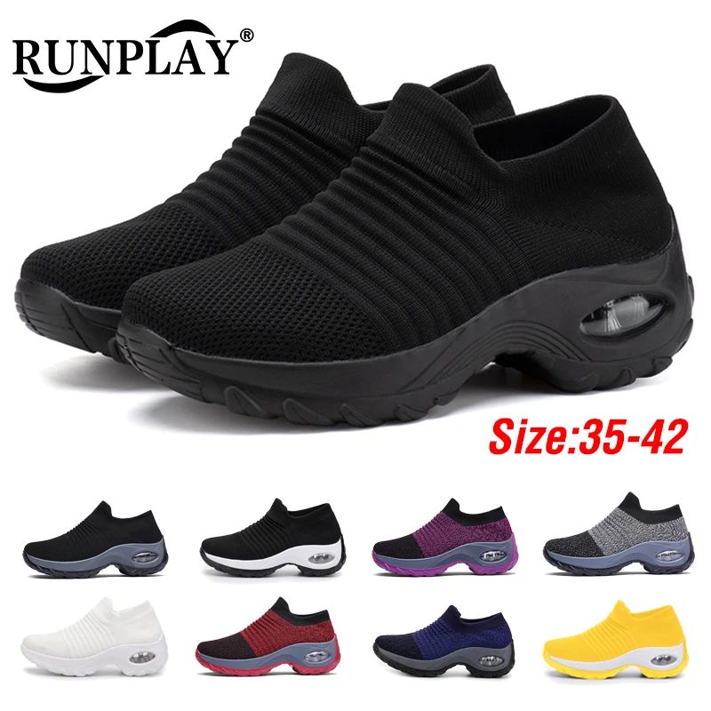 Women Tennis Shoes Breathable 5CM Height Increase Sports Sneakers Air Cushion Female Walking Sock Shoes Thick Bottom Platforms women sports shoes
